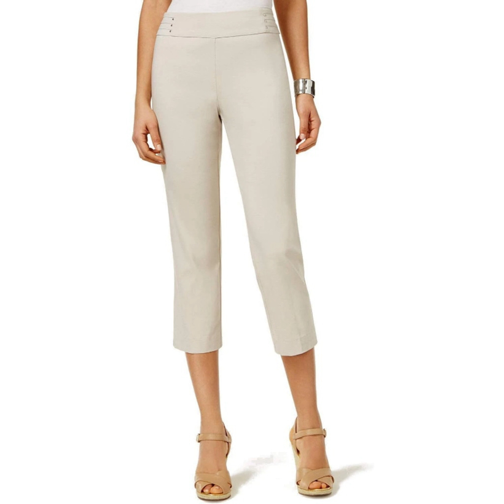 JM Collection Women's Size XL Beige Khaki Embellished Pull-On Capri Pants NWT